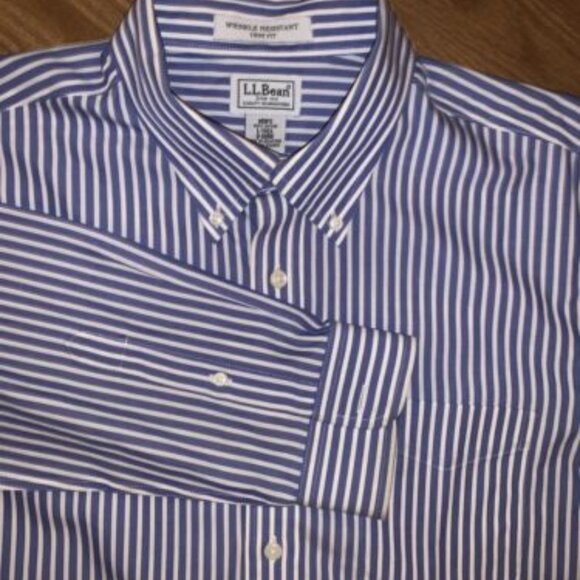 LL Bean Mens Blue Striped Button Down Button Collar Size Large Casual Outdoors - Picture 1 of 7